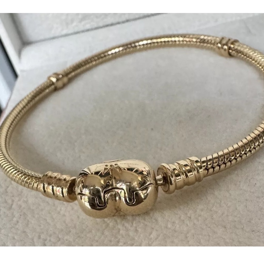 Authentic Pandora 14K Gold Moments Heart Clasp Snake Chain Bracelet 6.9 In - Picture 9 of 9